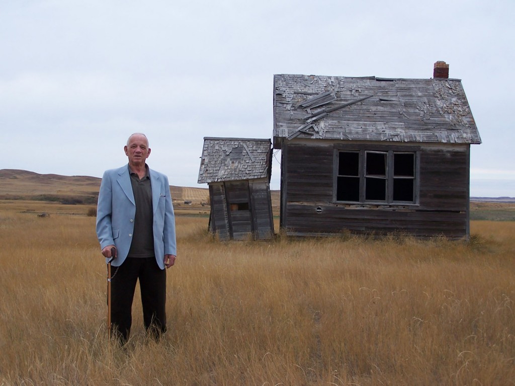 Grandpa at his childhood schoolhouse in rural North Dakota
