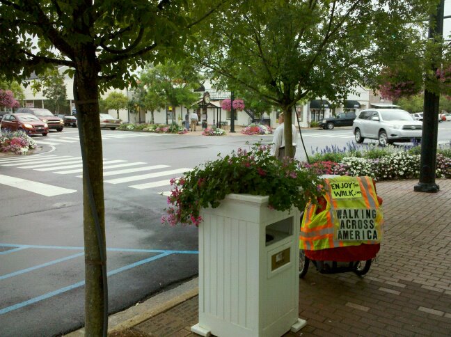 Fairhope, Alabama. Live flowers growing atop trash cans makes this small city I know nothing about feel very welcoming, especially amid many storms today...