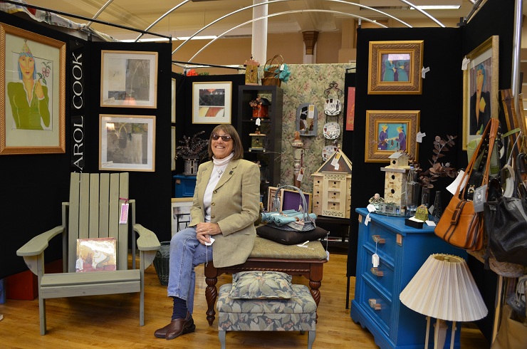 Carol at her downtown retail art space, as I prepare to pick up from where I've left off yesterday. 